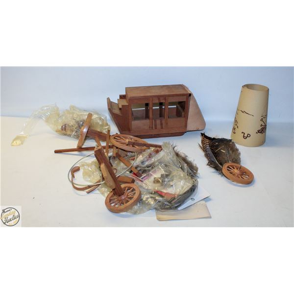 WOOD & LEATHER CARRIAGE MODEL (NEEDS ASSEMBLY) &