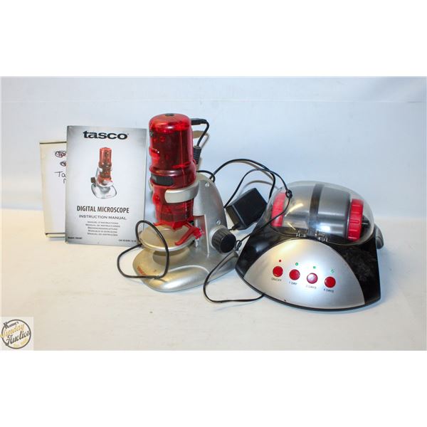 VINTAGE TASCO DIGITAL MICROSCOPE AND ROCK TUMBLER