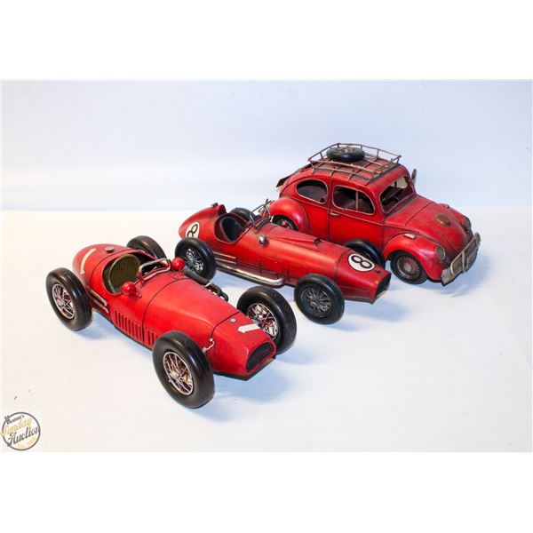LOT OF THREE MATCHING METAL CARS - TWO RACECARS &