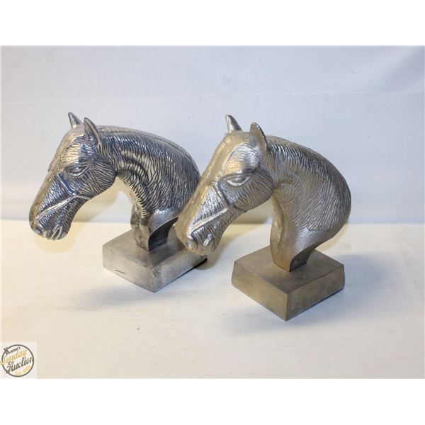PAIR OF SILVER TONE HORSE BUSTS