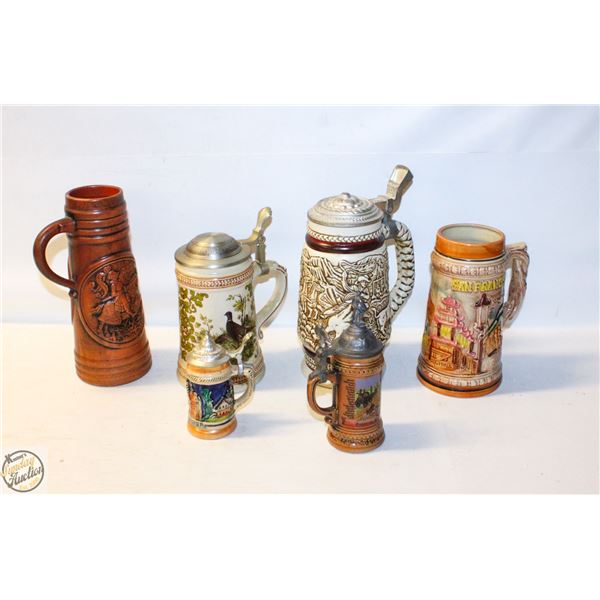 LOT OF SIX VINTAGE STEINS