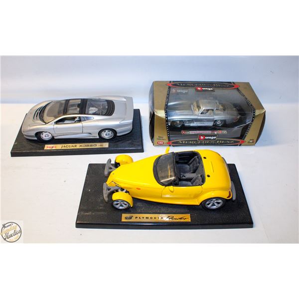 3 VINTAGE DIECAST CARS - PLYMOUTH PROWLER, JAGUAR