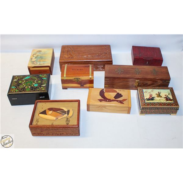 FLAT OF ORNATE AND UNIQUE TRINKET BOXES