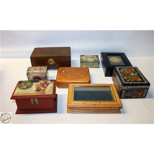 FLAT OF ORNATE AND UNIQUE TRINKET BOXES