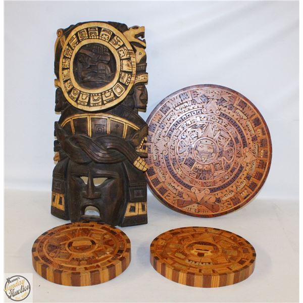 THREE AZTEK CALENDARS MADE WITH CENTRAL AMERICAN