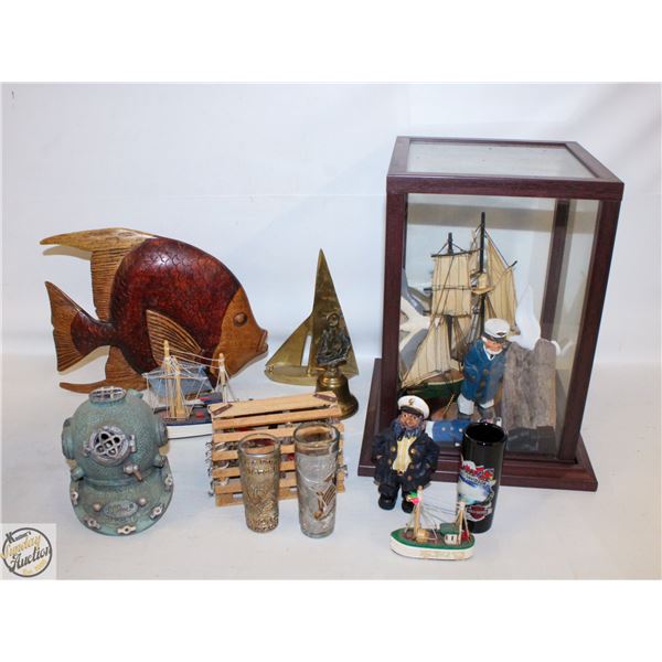 LOT OF PACIFIC FIGURES INCLUDES BRASS BOAT, MODEL