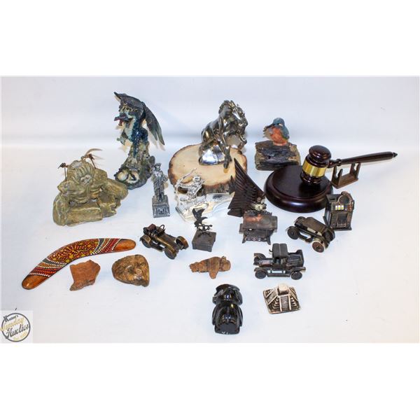 LOT OF COLLECTIBLES INCLUDES CARVED IRONWOOD