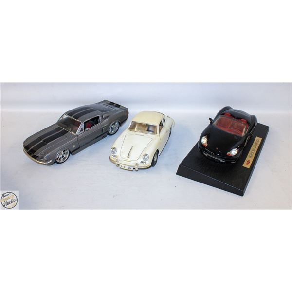 3 VINTAGE DIECAST CARS PORSCHE BOXSTER,1967 SHELBY