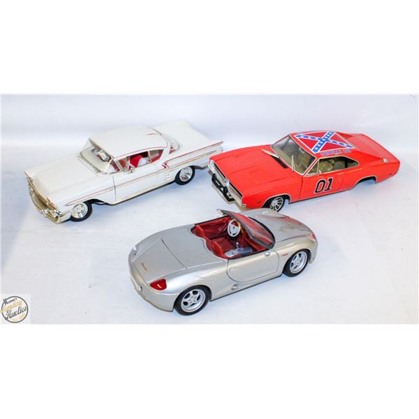 3 VINTAGE DIECAST CARS 1969 DODGE CHARGER, 1958
