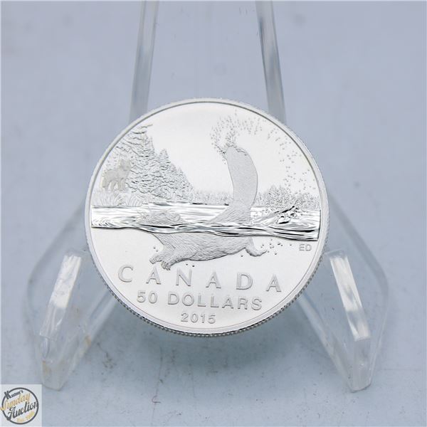 2015 $50 FINE SILVER COIN - BEAVER