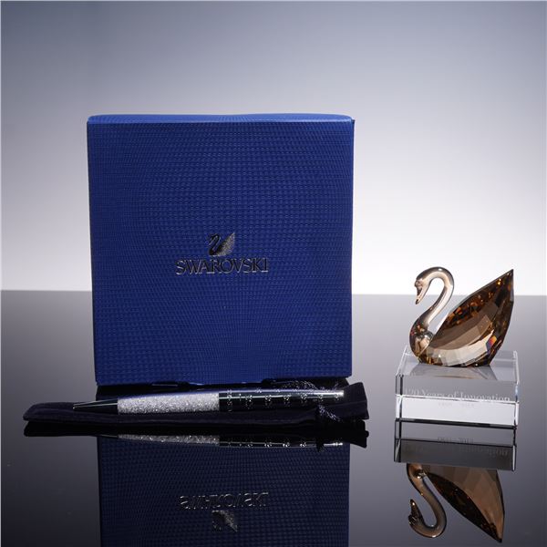 2pc Swarovski Crystal Figurine Swan 120th Anniversary Set 2015