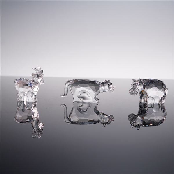 3pc Swarovski Crystal Figurines, Tiger 22470, Goat 275438, and Hippo 622940