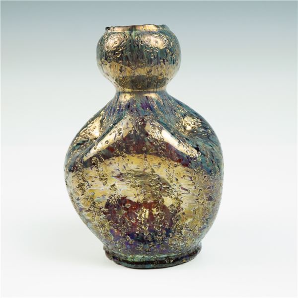 Vintage Dugan Glass Iridescent Frit Pinched Vase