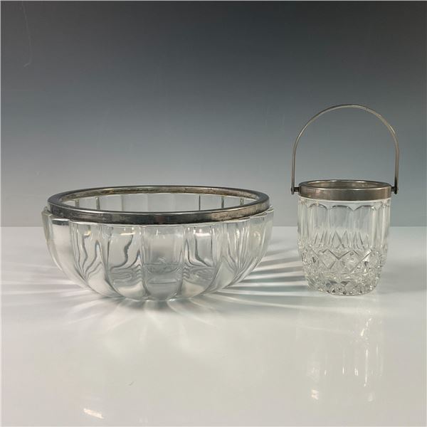 2pc Vintage Glass and Chrome Bowls