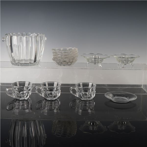 12pc Pressed Glass Assortment, Bowl, Candleholders, Cups, Nut Dishes