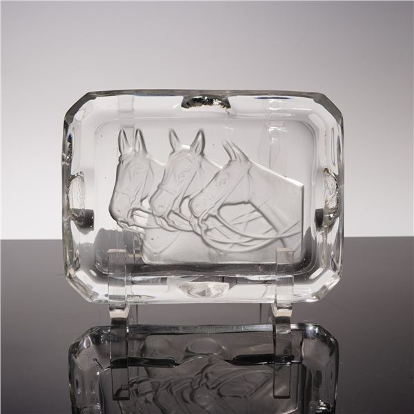 Vintage Glass Ashtray, Three Horse Heads
