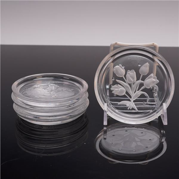 4pc Val St Lambert Floral Coasters