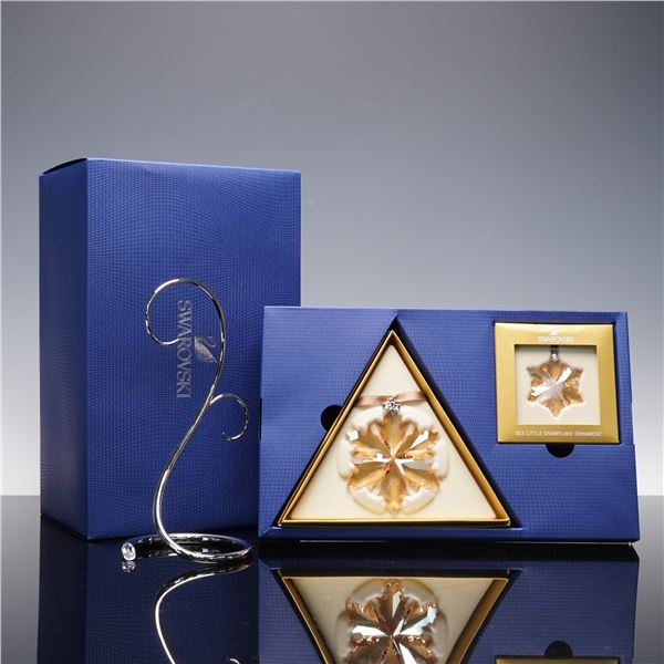 Swarovski Crystal Christmas 3pc Set, Ornaments and Display Stand