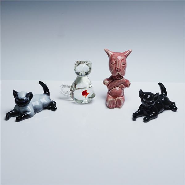 4pc Rosenthal Porcelain and Glass Cat Figurines