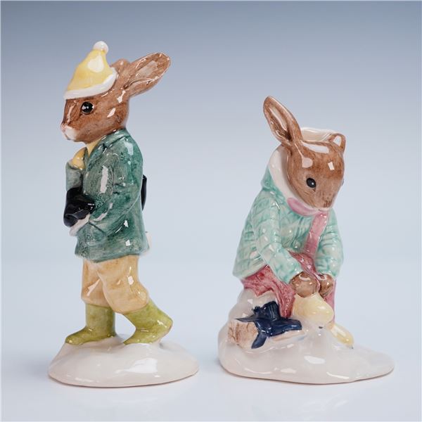 2pc Royal Doulton Bunnykins Figurines, Girl and Boy Skater