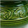 Image 3 : 2pc Art Pottery Vessels Green Relief-Decorated Bowl & Small Rose-Pink Vase