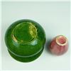 Image 4 : 2pc Art Pottery Vessels Green Relief-Decorated Bowl & Small Rose-Pink Vase