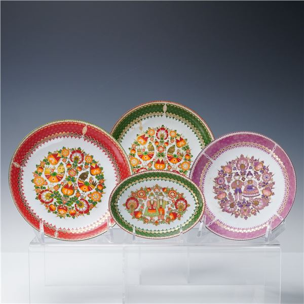 4pc Set of Studio Steinbock Austrian Folk Art Enamel Decorative Plates