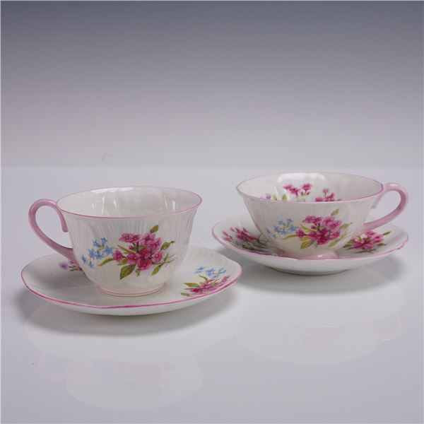 4pc Shelley Fine Bone China Tea Cups and Saucers, Stocks Pink