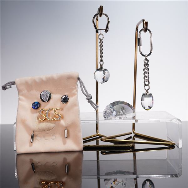 7pc Swarovski SCS Pins and Peacock Paperweight with Crystal Keychains