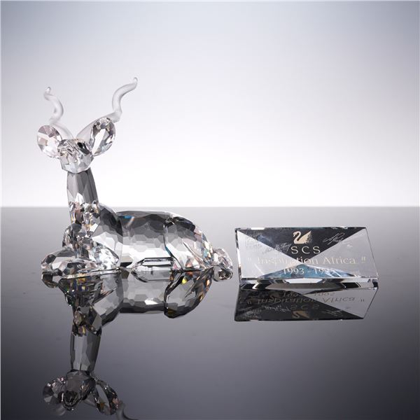3pc Swarovski Crystal Figurine, 1994 SCS Annual Edition Kudu, Plaque & VHS