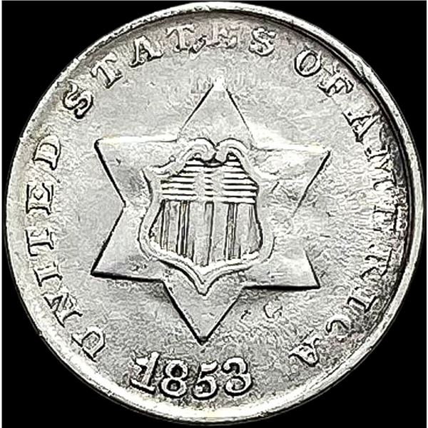 1853 Silver Three-Cent Piece CLOSELY  UNCIRCULATED