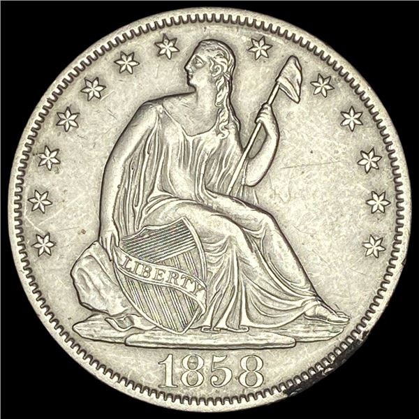 1858-O Silver Seated Liberty Half Dollar  CHOICE AU