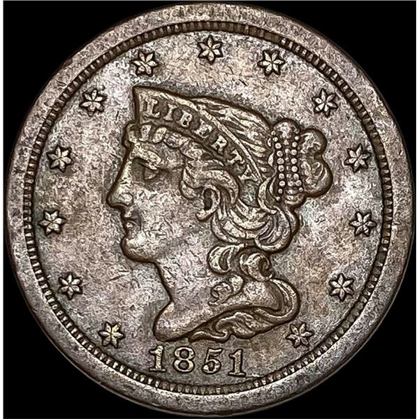 1851 Braided Hair Half Cent CLOSELY  UNCIRCULATED