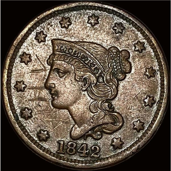 1842 Braided Hair Large Cent NEARLY  UNCIRCULATED