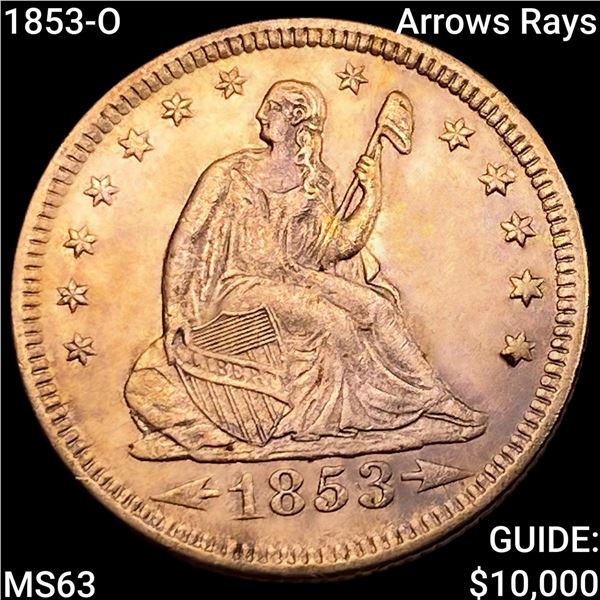 1853-O Arrows Rays Seated Liberty Quarter
