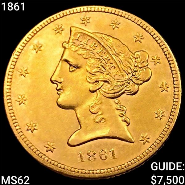 1861 $5 Gold Half Eagle