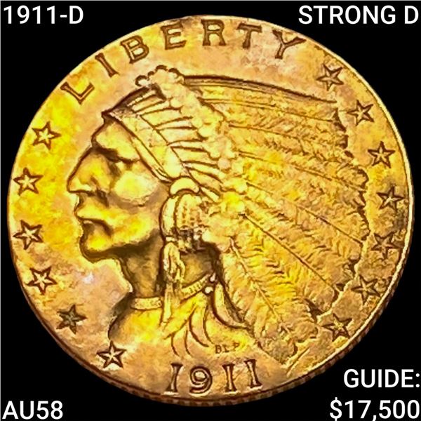 1911-D STRONG D $2.50 Gold Quarter Eagle CHOICE AU