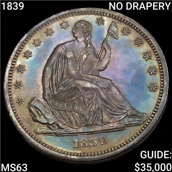 1839 NO DRAPERY Seated Liberty Half Dollar CH BU
