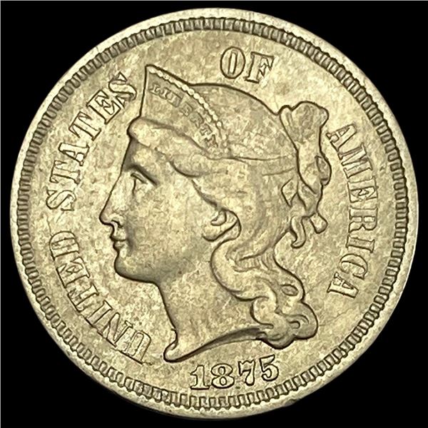 1875 Nickel Three-Cent Piece NEARLY UNCIRCULATED