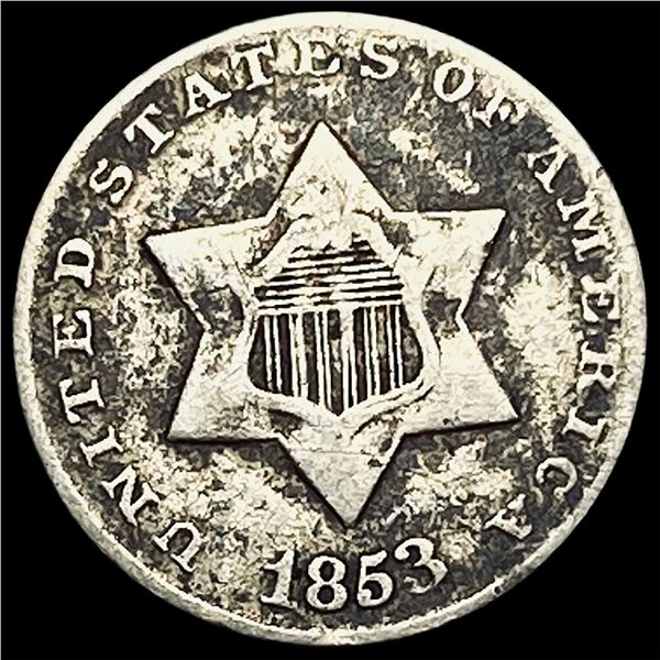1853 Silver Three-Cent Piece LIGHTLY CIRCULATED