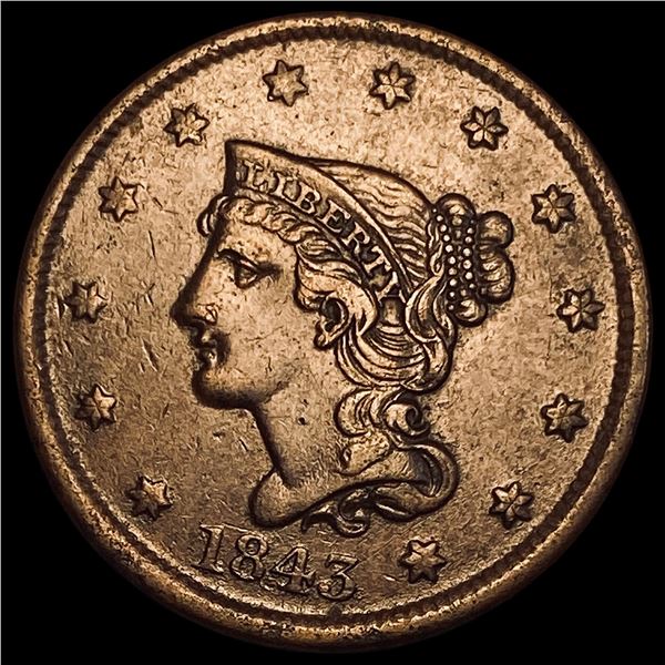 1843 Braided Hair Large Cent NEARLY UNCIRCULATED