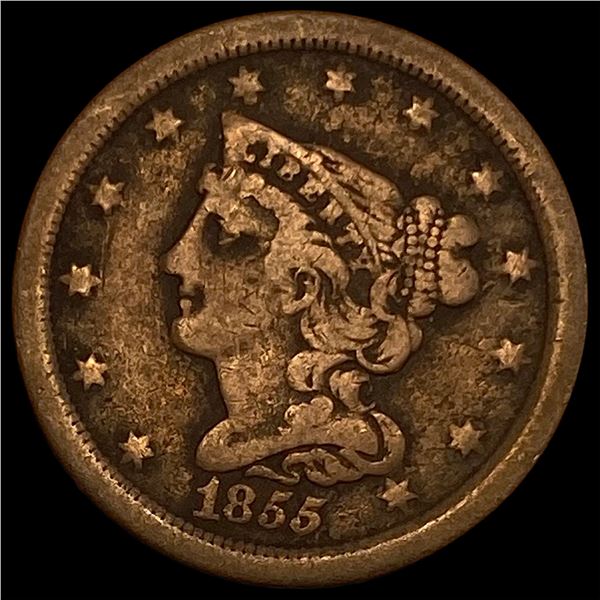 1855 Braided Hair Half Cent NICELY CIRCULATED