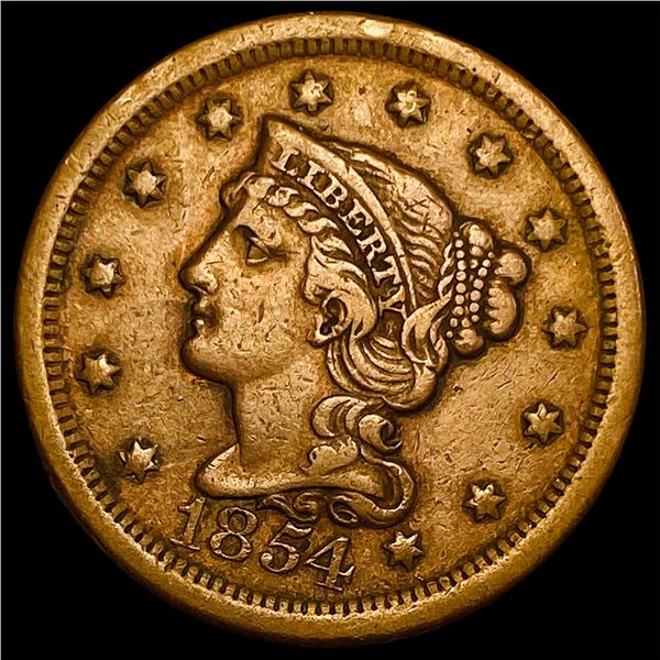 1854 Braided Hair Large Cent ABOUT UNCIRCULATED