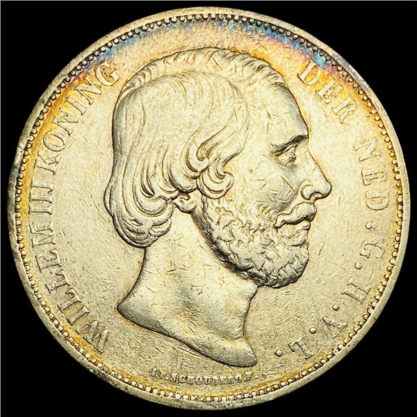 1867 Netherlands Silver 2 1/2 Gulden ABOUT UNCIRCULATED