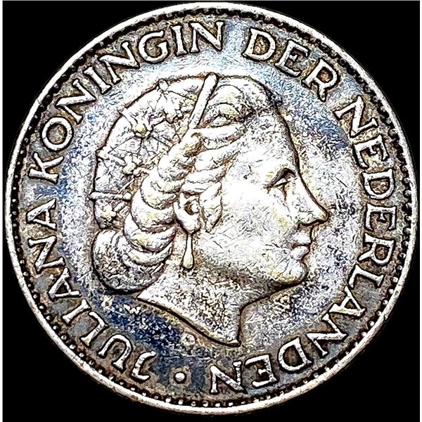 1955 Netherlands Silver 1 Gulden ABOUT UNCIRCULATED
