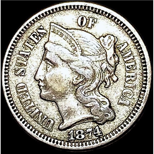 1874 Nickel Three-Cent Piece NEARLY UNCIRCULATED