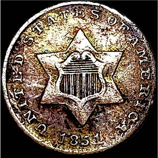 1851 Silver Three-Cent Piece LIGHTLY CIRCULATED