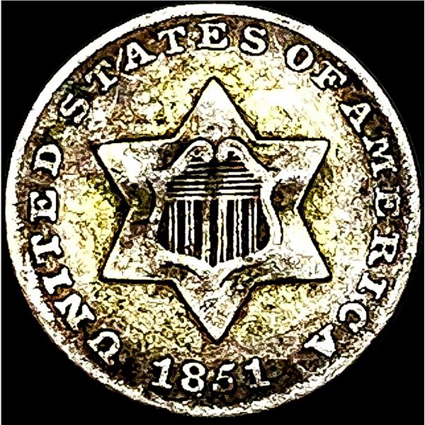 1851 Silver Three-Cent Piece LIGHTLY CIRCULATED
