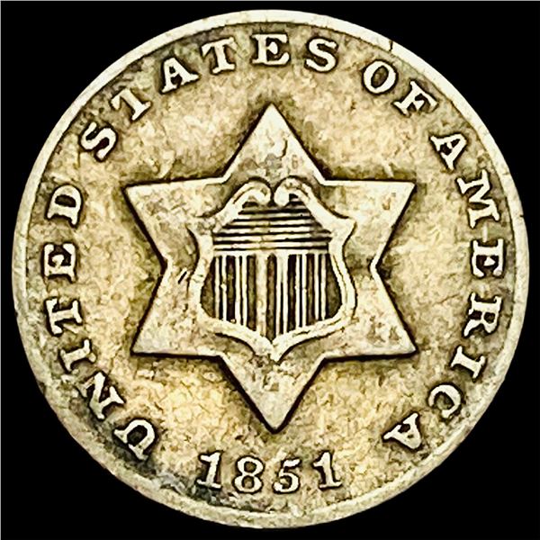 1851 Silver Three-Cent Piece ABOUT UNCIRCULATED