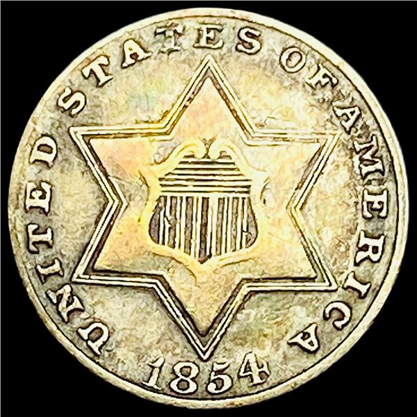 1854 Silver Three-Cent Piece NEARLY UNCIRCULATED